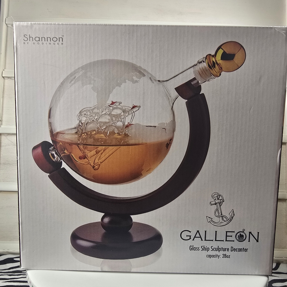 Glass Ship Sculpture Decanter with Gold Accents